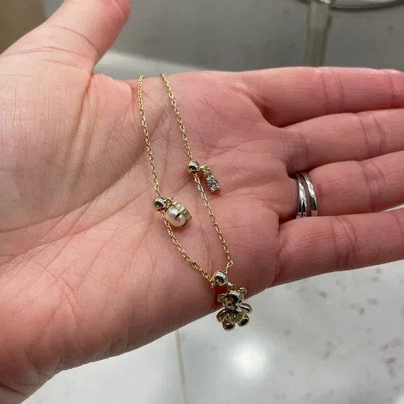 Neiman Marcus 14K Gold Plated Teddy Bear Charm Necklace - Picture 3 of 5